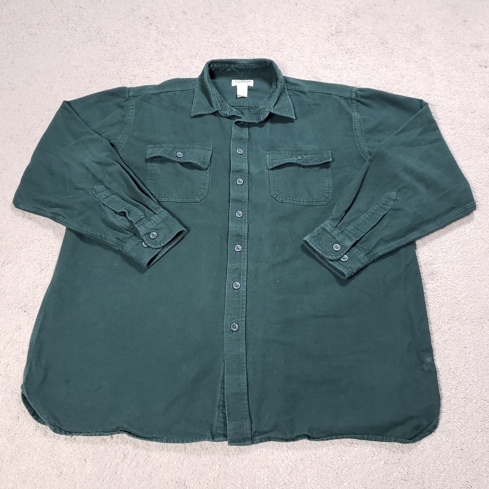 LL Bean Chamois Cloth Shirt Mens 2XLT Hunter Green Flannel Long Sleeve Work